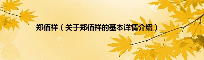 郑佰祥（关于郑佰祥的基本详情介绍）