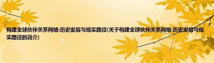 构建全球伙伴关系网络:历史发展与现实路径(关于构建全球伙伴关系网络:历史发展与现实路径的简介)