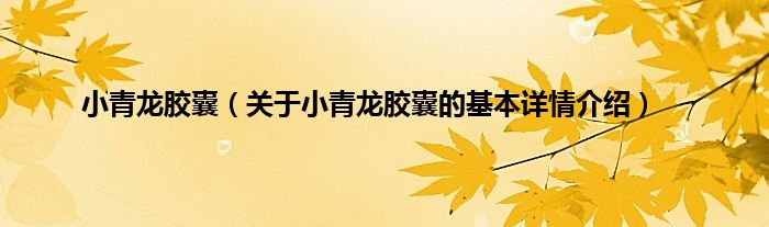 小青龙胶囊(关于小青龙胶囊的基本详情介绍)
