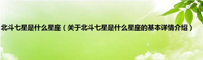 北斗七星是什么星座（关于北斗七星是什么星座的基本详情介绍）