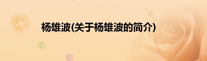 杨雄波(关于杨雄波的简介)