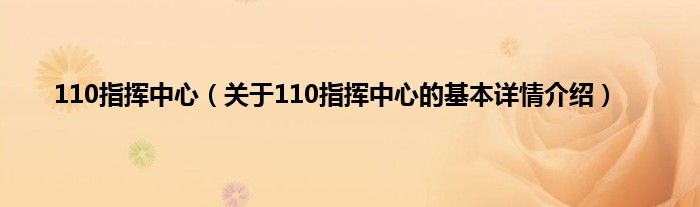 110指挥中心（关于110指挥中心的基本详情介绍）