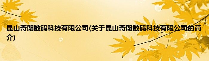 昆山奇朗数码科技有限公司(关于昆山奇朗数码科技有限公司的简介)