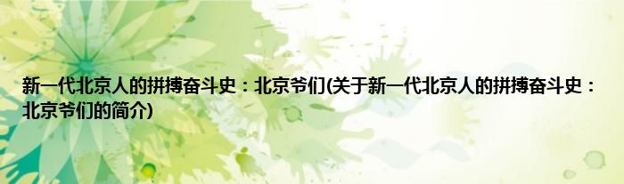 新一代北京人的拼搏奋斗史：北京爷们(关于新一代北京人的拼搏奋斗史：北京爷们的简介)