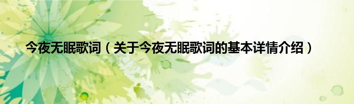 今夜无眠歌词（关于今夜无眠歌词的基本详情介绍）
