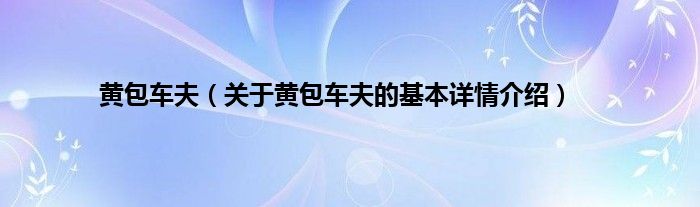 黄包车夫（关于黄包车夫的基本详情介绍）