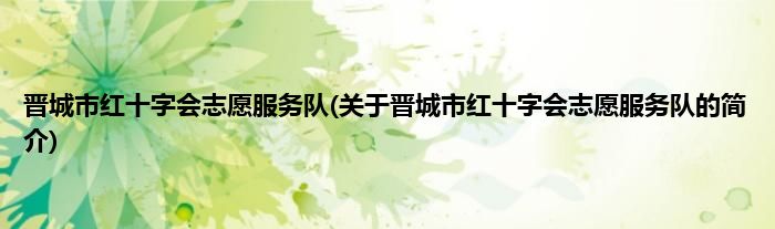 晋城市红十字会志愿服务队(关于晋城市红十字会志愿服务队的简介)